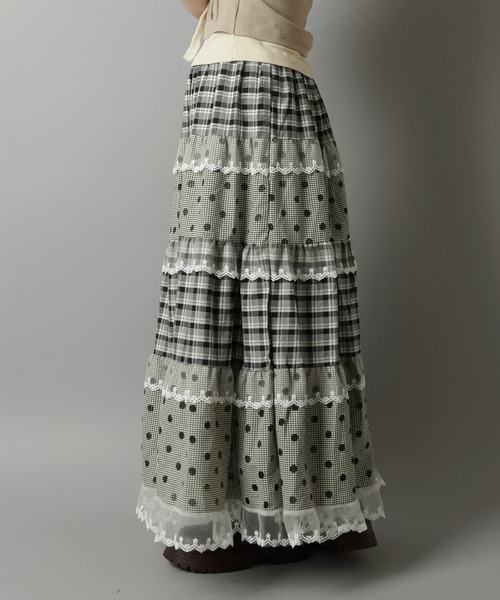 ティアードロングスカート/ドットチェック/NEO森ガール
