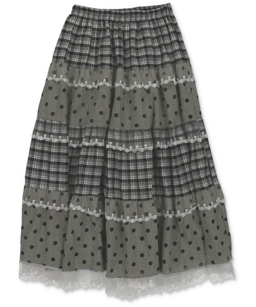ティアードロングスカート/ドットチェック/NEO森ガール（スカート