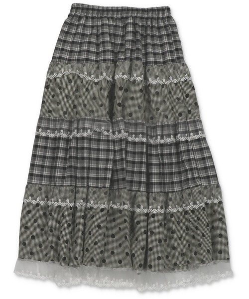 SPINNS（スピンズ）の「ティアードロングスカート/ドットチェック/NEO森ガール（スカート・レディース・ブラック・ONESIZE）」の16枚目の写真