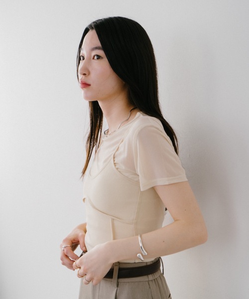 DRWCYS（ドロシーズ）の「キャミセットチュールTシャツ（Tシャツ/カットソー・レディース・アイボリー/ブラック・FREE）」の4枚目の写真