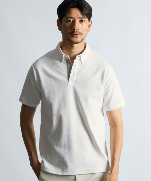 LANVIN en Bleu(ランバンオンブルー)の「速乾・防シワ 「COOLFIBER」 台衿付 ボタンダウン ビジカジ対応 綺麗目ポロシャツ(ポロシャツ・メンズ・ネイビー/ホワイト/ブラック/ブルー・46/48/50/52)」の2枚目の写真