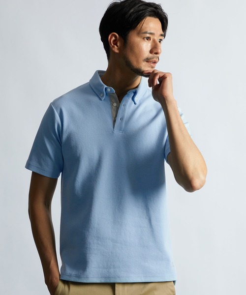 LANVIN en Bleu(ランバンオンブルー)の「速乾・防シワ 「COOLFIBER」 台衿付 ボタンダウン ビジカジ対応 綺麗目ポロシャツ(ポロシャツ・メンズ・ネイビー/ホワイト/ブラック/ブルー・46/48/50/52)」の4枚目の写真