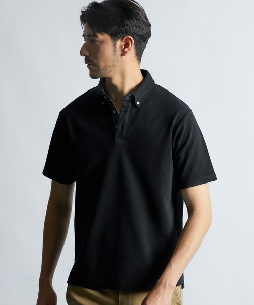 LANVIN en Bleu(ランバンオンブルー)の「速乾・防シワ 「COOLFIBER」 台衿付 ボタンダウン ビジカジ対応 綺麗目ポロシャツ(ポロシャツ・メンズ・ネイビー/ホワイト/ブラック/ブルー・46/48/50/52)」の3枚目の写真