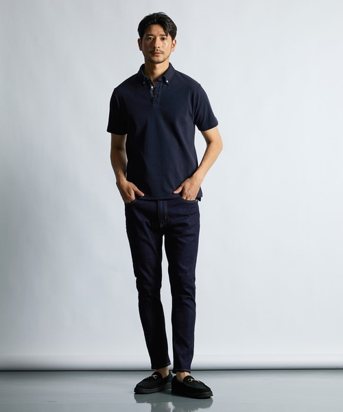 LANVIN ランバン 半袖ポロシャツ 二枚襟 ネイビー M セール】速乾・防シワ 「COOLFIBER」 台衿付 ビジカジ対応 綺麗