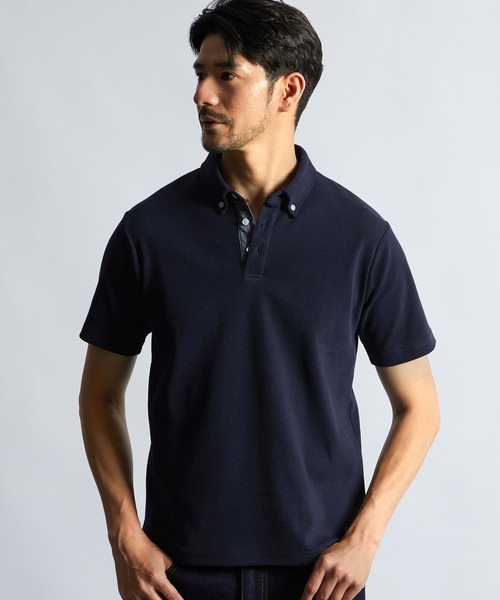 LANVIN en Bleu(ランバンオンブルー)の「速乾・防シワ 「COOLFIBER」 台衿付 ボタンダウン ビジカジ対応 綺麗目ポロシャツ(ポロシャツ・メンズ・ネイビー/ホワイト/ブラック/ブルー・46/48/50/52)」の9枚目の写真