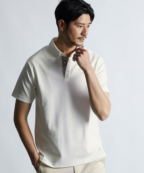 LANVIN en Bleu(ランバンオンブルー)の「速乾・防シワ 「COOLFIBER」 台衿付 ボタンダウン ビジカジ対応 綺麗目ポロシャツ(ポロシャツ・メンズ・ネイビー/ホワイト/ブラック/ブルー・46/48/50/52)」の6枚目の写真