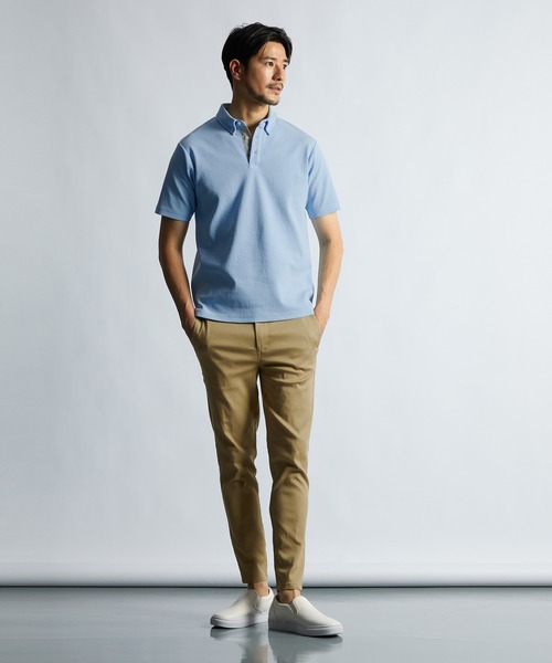 LANVIN en Bleu(ランバンオンブルー)の「速乾・防シワ 「COOLFIBER」 台衿付 ボタンダウン ビジカジ対応 綺麗目ポロシャツ(ポロシャツ・メンズ・ネイビー/ホワイト/ブラック/ブルー・46/48/50/52)」の12枚目の写真