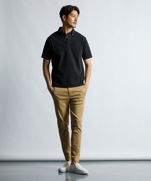 LANVIN en Bleu(ランバンオンブルー)の「速乾・防シワ 「COOLFIBER」 台衿付 ボタンダウン ビジカジ対応 綺麗目ポロシャツ(ポロシャツ・メンズ・ネイビー/ホワイト/ブラック/ブルー・46/48/50/52)」の8枚目の写真