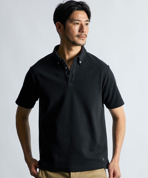 LANVIN en Bleu(ランバンオンブルー)の「速乾・防シワ 「COOLFIBER」 台衿付 ボタンダウン ビジカジ対応 綺麗目ポロシャツ(ポロシャツ・メンズ・ネイビー/ホワイト/ブラック/ブルー・46/48/50/52)」の5枚目の写真