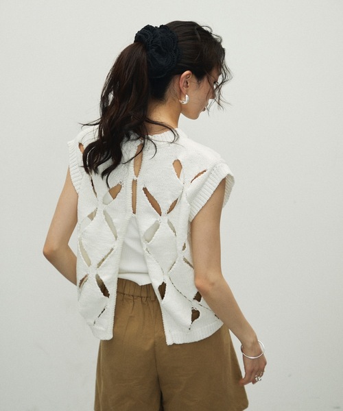 euw ニュアンスカラージレ　ベージュ ニッセン トップス ジレ ベスト ノーカラー ロング丈 レディース