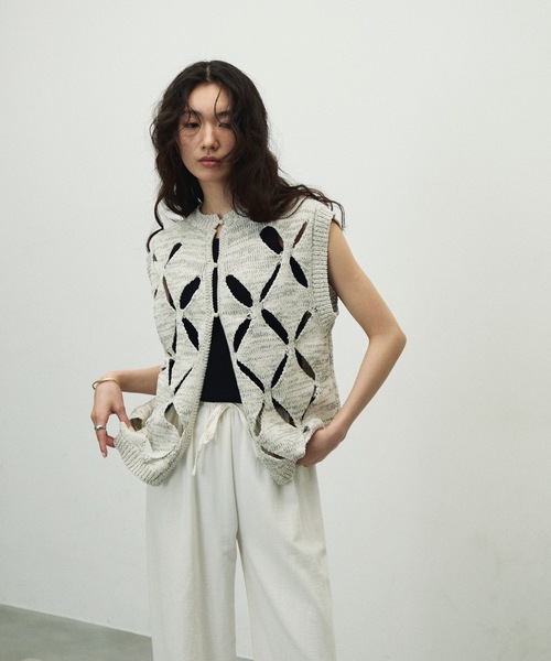 【25ss 今季】venit フラワー ベスト ジレ Unitage ベスト ジレ フラワースパンコールニットベスト