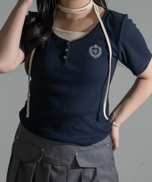 jolie mignon ジョリーミニョン　パフスリーブスリット入りTシャツ jolie mignon ジョリーミニョン パフスリーブスリット入りT