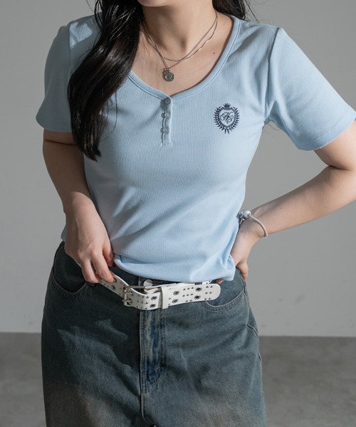 apres jour mignon(アプレジュールミニョン)の「ヘンリーリブTシャツ【ZOZOTOWN限定アイテム】(Tシャツ/カットソー・レディース・ライトブルー/チャコールグレー/ネイビー/ワインレッド/ボルドー/グリーン・フリー/X-LARGE)」の13枚目の写真