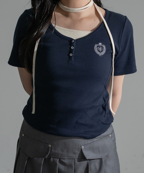 apres jour mignon(アプレジュールミニョン)の「ヘンリーリブTシャツ【ZOZOTOWN限定アイテム】(Tシャツ/カットソー・レディース・ライトブルー/チャコールグレー/ネイビー/ワインレッド/ボルドー/グリーン・フリー/X-LARGE)」の16枚目の写真
