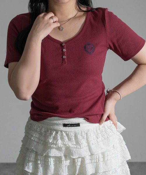 apres jour mignon(アプレジュールミニョン)の「ヘンリーリブTシャツ【ZOZOTOWN限定アイテム】(Tシャツ/カットソー・レディース・ライトブルー/チャコールグレー/ネイビー/ワインレッド/ボルドー/グリーン・フリー/X-LARGE)」の19枚目の写真