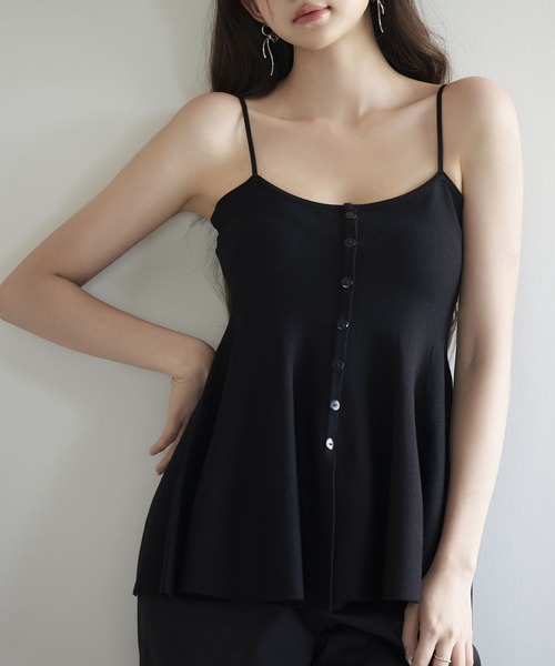 SAISON DE PAPILLON（セゾンドパピヨン）の「フロントボタンぺプラムニットキャミソール【ZOZOTOWN限定アイテム】（キャミソール・レディース・グレー/ブルー/ブラック/ホワイト・フリー）」の3枚目の写真