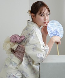 【超美品】ウタタネ　utatane 浴衣 Sサイズ　ベージュ utatane｜utatane Sサイズ 浴衣3点セット ベージュに薄紫の