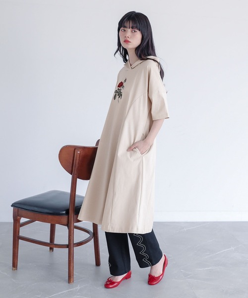 somari imagination(ソマリ イマジネーション)の「【接触冷感】『フラワー刺繍フードワンピース』(ワンピース・レディース・ブラック/ベージュ・2/1)」の7枚目の写真