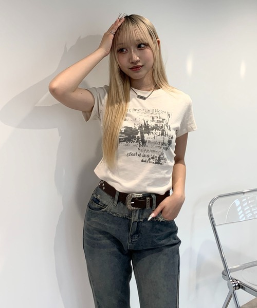 lilful(リルフル)の「サイドギャザー プリント コンパクトピチTシャツ(Tシャツ/カットソー・レディース・ベージュ/ブラック/アイボリー・M/S)」の16枚目の写真