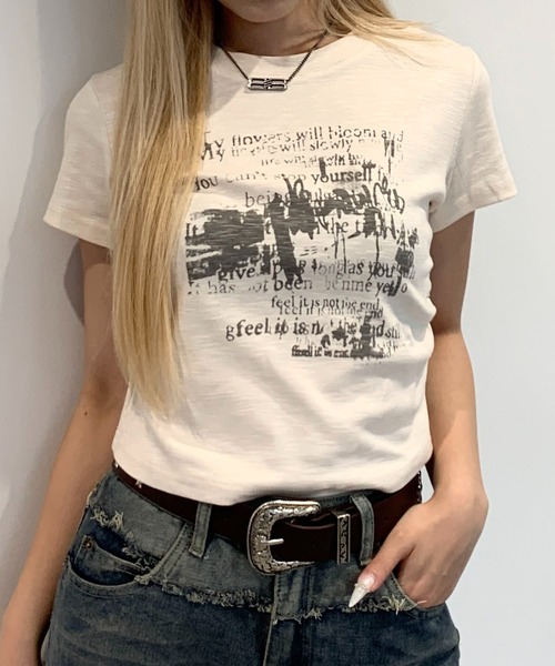 lilful(リルフル)の「サイドギャザー プリント コンパクトピチTシャツ(Tシャツ/カットソー・レディース・ベージュ/ブラック/アイボリー・M/S)」の18枚目の写真