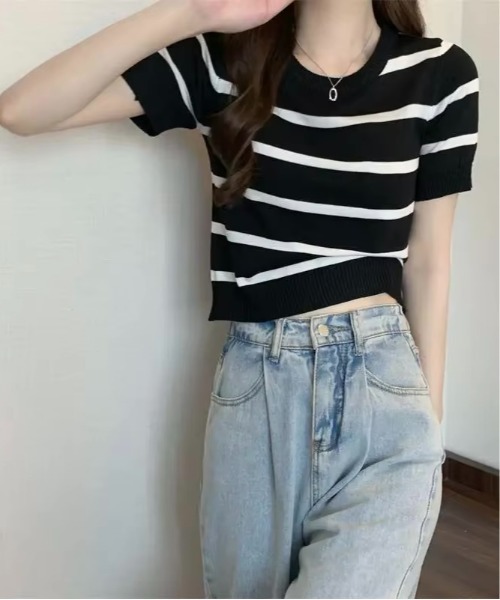 NO WAY（ノーウェイ）の「/レディース ショート丈ニット(BDS)（ニット/セーター・レディース・ベージュ/ブラック/グリーン・FREE）」の10枚目の写真