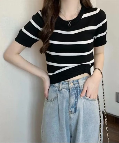 NO WAY（ノーウェイ）の「/レディース ショート丈ニット(BDS)（ニット/セーター・レディース・ベージュ/ブラック/グリーン・FREE）」の9枚目の写真