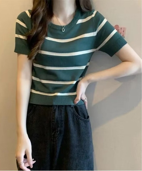 NO WAY（ノーウェイ）の「/レディース ショート丈ニット(BDS)（ニット/セーター・レディース・ベージュ/ブラック/グリーン・FREE）」の6枚目の写真