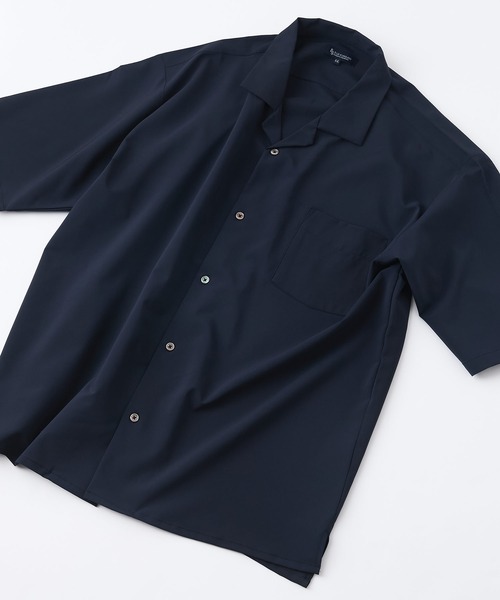 Blue Standard (ブルースタンダード)の「【Blue Standard:ブルースタンダード】デオドラントドライ 吸水速乾 UVカット ストレッチ無地 ストライプ オープンカラーシャツ 開襟シャツ(シャツ/ブラウス・メンズ・ホワイト/ブラック/グリーン/ネイビー/スミクロ/その他1/その他/グレー・LARGE/X-LARGE/MEDIUM)」の1枚目の写真