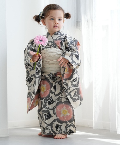 yammy★utatane 子供　浴衣　3点セット utatane kids 高級変わり織 子供浴衣3点セット（ゆかた・帯