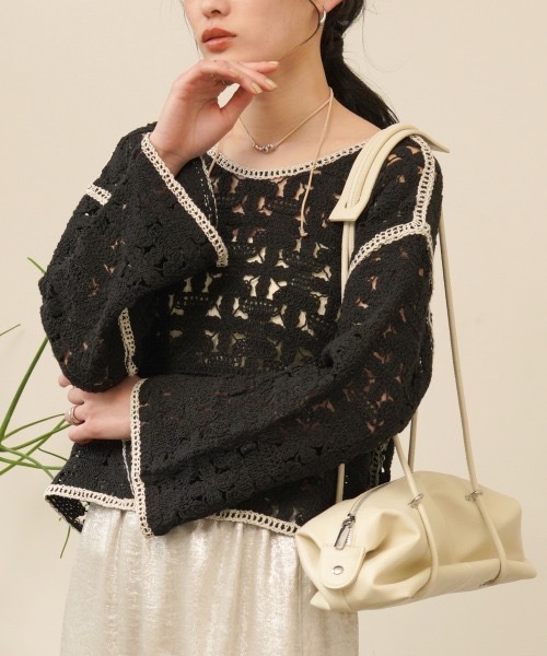 Bab(バブ)の「クロシェ前後2WAYトップス(Tシャツ/カットソー・レディース・A/B/アイボリー・FREE)」の3枚目の写真
