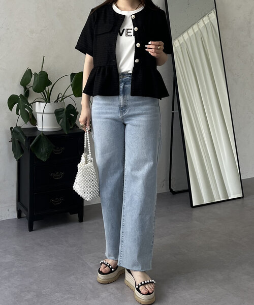 prose verse（プロズヴェール）の「サマーツイード半袖ペプラムジャケット（ノーカラージャケット・レディース・ピンク/ブラック/アイボリー・LARGE/MEDIUM）」の9枚目の写真