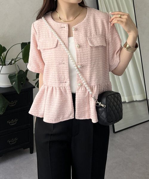 美品♡ テッドベイカー ペプラム ノーカラージャケット 裏地花柄 春色 ピンク 美品♡ テッドベイカー ペプラム ノーカラージャケット 裏地花柄