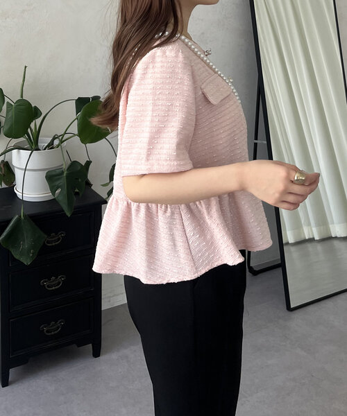 prose verse（プロズヴェール）の「サマーツイード半袖ペプラムジャケット（ノーカラージャケット・レディース・ピンク/ブラック/アイボリー・LARGE/MEDIUM）」の21枚目の写真