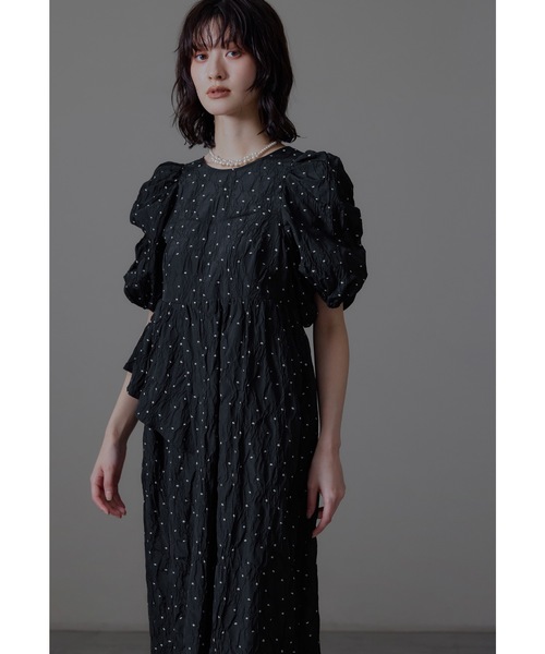 バブルスリーブジャガードドレス ドット マタニティ 妊婦 結婚式