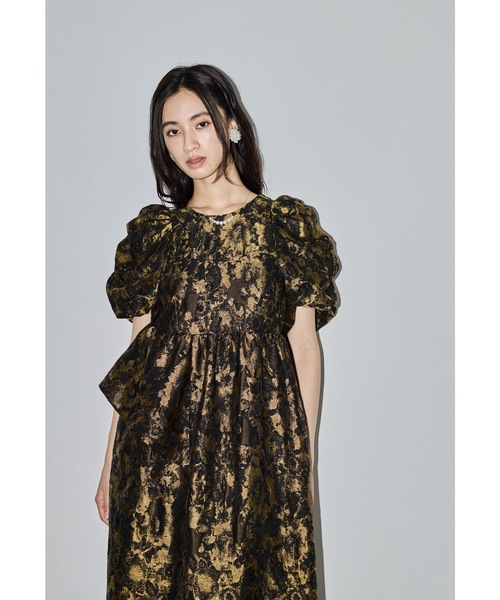 バブルスリーブジャガードドレス ドット マタニティ 妊婦 結婚式