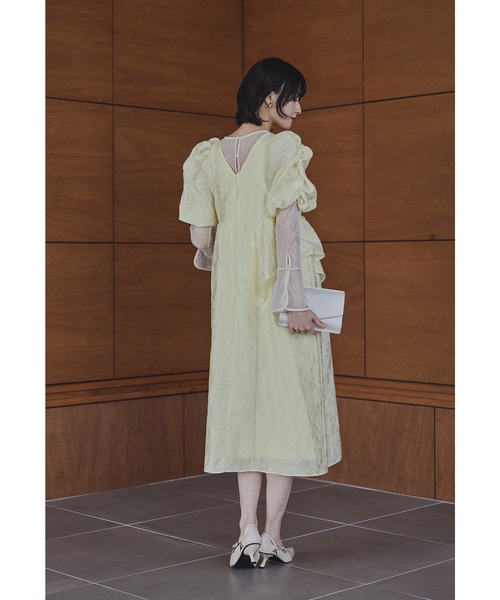 バブルスリーブジャガードドレス ドット マタニティ 妊婦 結婚式