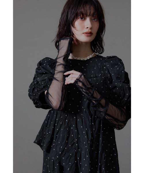 バブルスリーブジャガードドレス ドット マタニティ 妊婦 結婚式