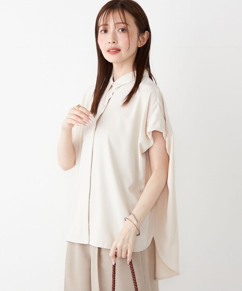 完売色【未使用タグ付】SHIPS シップス 異素材 ウエスト タック ブラウス 極美品 SHIPS 異素材 ウエストタックブラウス ネイビー WEB限定