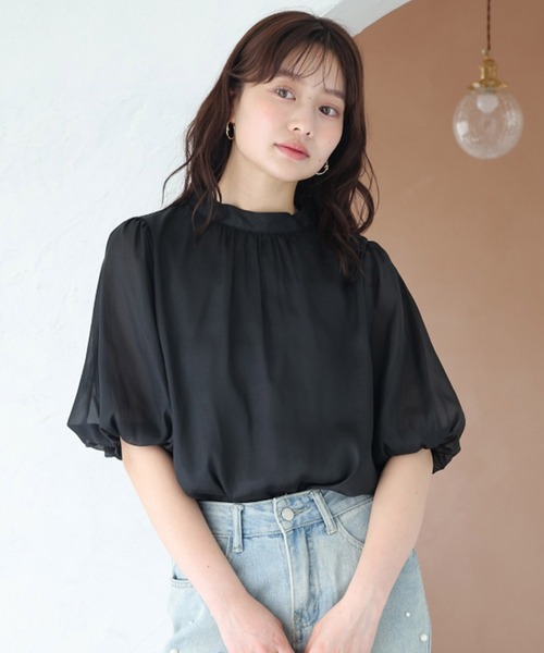 fifth（フィフス）の「シアーパフスリーブハイネックブラウス（シャツ/ブラウス・レディース・ピンク/ブラック/アイボリー・M）」の3枚目の写真