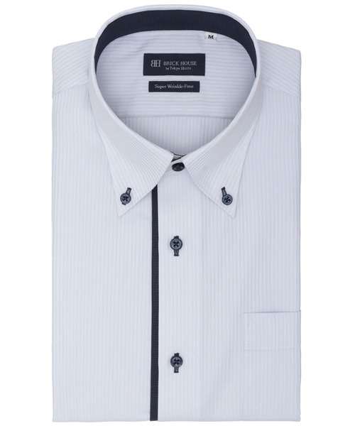 TOKYO SHIRTS(トウキョウシャツ)の「【超形態安定】 形態安定ノンアイロン ボタンダウン 半袖ビジネスワイシャツ(ビジネスシャツ・メンズ・ブルー・首回り41cm/首回り42cm/首回り37cm/首回り39cm/首回り43cm)」の1枚目の写真
