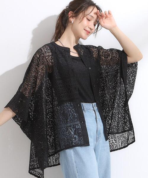 Cutie Blonde（キューティーブロンド）の「大人レトロスタイルに レースポンチョシャツ（シャツ/ブラウス・レディース・ブラック/ホワイト/ダークブラウン・00）」の2枚目の写真