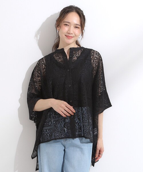 Cutie Blonde（キューティーブロンド）の「大人レトロスタイルに レースポンチョシャツ（シャツ/ブラウス・レディース・ブラック/ホワイト/ダークブラウン・00）」の8枚目の写真