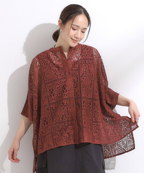 Cutie Blonde（キューティーブロンド）の「大人レトロスタイルに レースポンチョシャツ（シャツ/ブラウス・レディース・ブラック/ホワイト/ダークブラウン・00）」の12枚目の写真