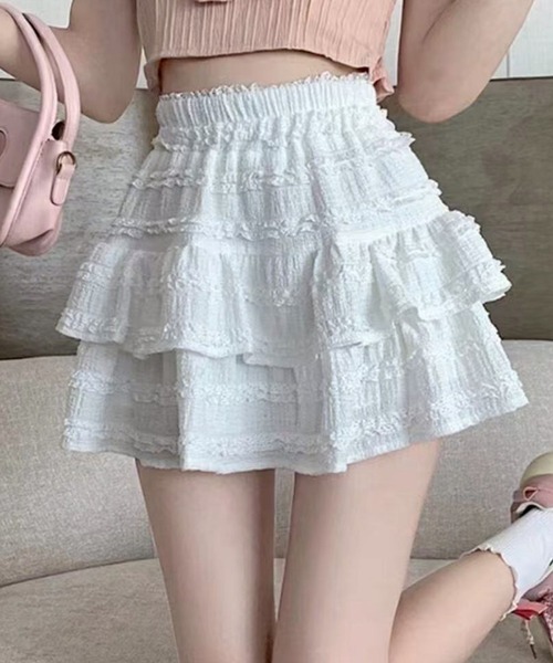 SpRay(スプレイ)の「【着るだけ可愛い】スタイルUPも叶うティアードミニスカート(スカート・レディース・アイボリー/ホワイト/ブラック・FREE)」の2枚目の写真