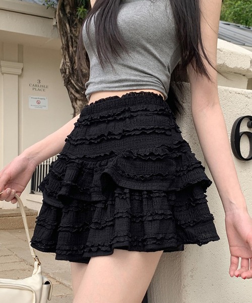 SpRay(スプレイ)の「【着るだけ可愛い】スタイルUPも叶うティアードミニスカート(スカート・レディース・アイボリー/ホワイト/ブラック・FREE)」の3枚目の写真