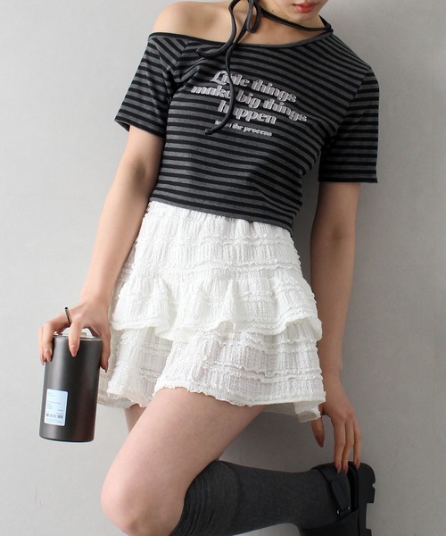 SpRay(スプレイ)の「【着るだけ可愛い】スタイルUPも叶うティアードミニスカート(スカート・レディース・アイボリー/ホワイト/ブラック・FREE)」の13枚目の写真