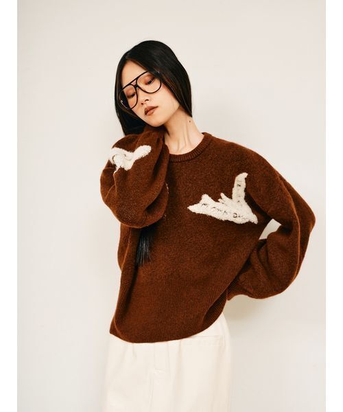 null.(ヌル)の「イラストジャガードニットトップス(ニット/セーター・レディース・ブルー/グレー/ブラウン・F)」の1枚目の写真