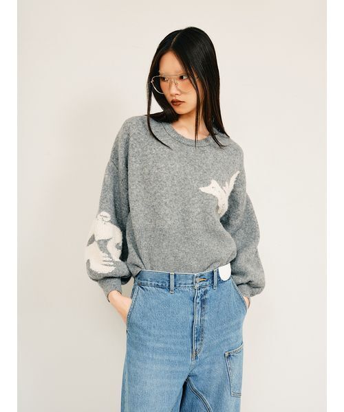 null.(ヌル)の「イラストジャガードニットトップス(ニット/セーター・レディース・ブルー/グレー/ブラウン・F)」の17枚目の写真