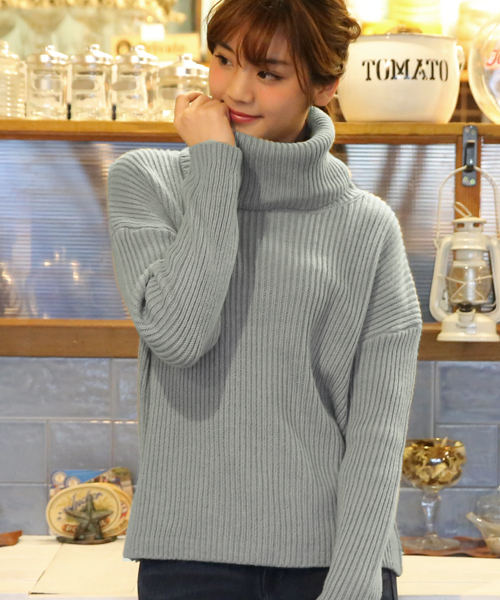 Luz Llena (philter)（ラズレナ　フィルター）の「[ウール混]ビッグタートルネックニット/トップス（ニット/セーター・レディース・ミント/ネイビー/オフホワイト/グレー/ブラック・MEDIUM/LARGE）」の4枚目の写真