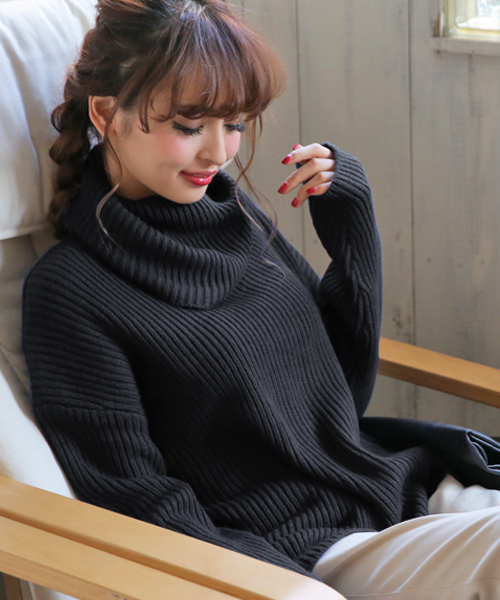 Luz Llena (philter)（ラズレナ　フィルター）の「[ウール混]ビッグタートルネックニット/トップス（ニット/セーター・レディース・ミント/ネイビー/オフホワイト/グレー/ブラック・MEDIUM/LARGE）」の3枚目の写真